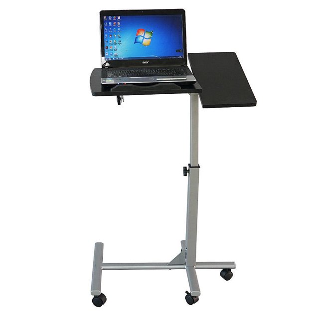 GoDecor Plateau d'Ordinateur Portable à Cinq Roues Hauteur Chariot de Présentation Réglable avec Roues Bureau d'Ordinateur Noir et Argent