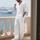 thumbnail image 4 of Blusas y camisas de manga larga con cuello en V para hombre, jersey informal con capucha, pantalones deportivos lisos de manga larga, chándal de dos piezas con cintura elástica, blusa y pantalón de po, 4 of 7