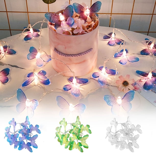 mfyjkho Guirnalda de luces LED de mariposa transparentes, decorativas y pintadas, para festivales, fotos, con USB, 1,5 m o 2 m, plástico, 1 unidad
