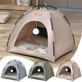 thumbnail image 1 of Casa de carpa universal semicerrada para mascotas de cuatro estaciones para perros pequeños gatos Peluche, cama impermeable lavable para mascotas al aire libre, gris verde caqui, 1 of 7