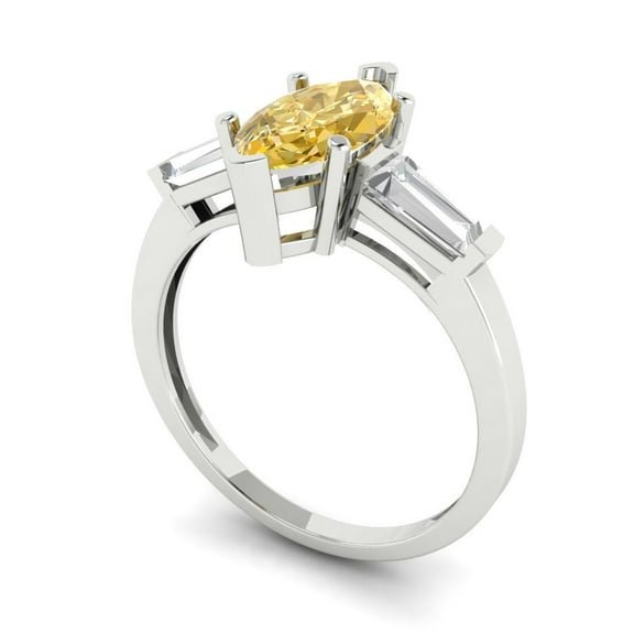 2 ct Marquise Cut Yellow Moissanite Three-Stone Engagement Ring for Women in 14K White Gold