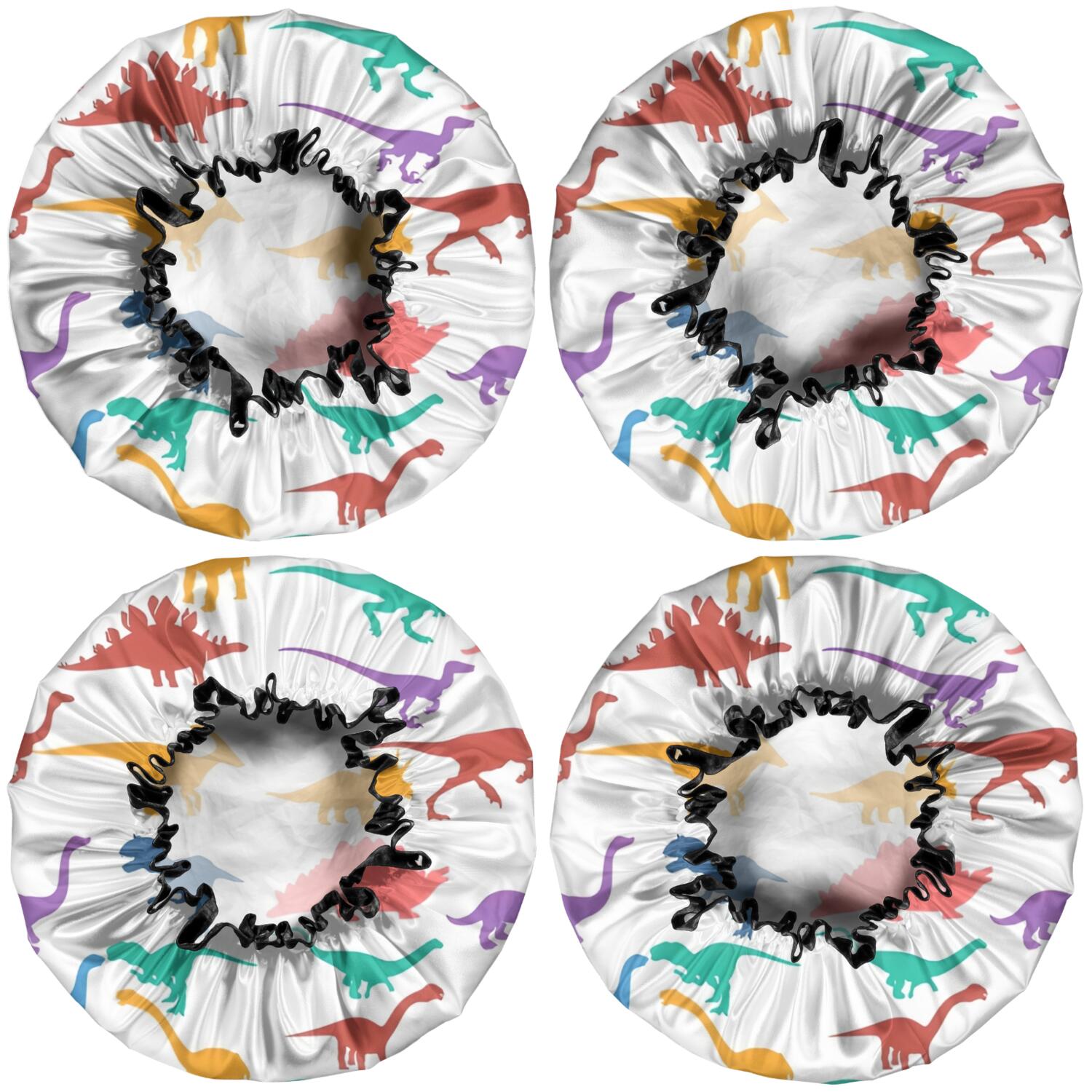 Shower Caps,Colorful Dinosaurs Silhouettes Pattern Waterproof Shower Cap for Women 4 Pieces,Double Reusable Hair Cover for Shower PEVA Elastic Stretch Hem