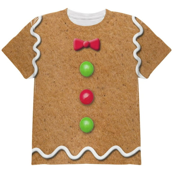Gingerbread Man Costume All Over Youth T Shirt Multi YXL