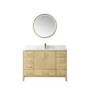 Vinnova Zaragoza 48" White Faux Stone Top Single Vanity in Washed Ash w/ Mirror