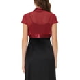 thumbnail image 3 of INSPIRE CHIC Women's Satin Trim Mesh Shrug Cap Sleeve Open Front Cropped Bolero Cardigan XS Burgundy, 3 of 7