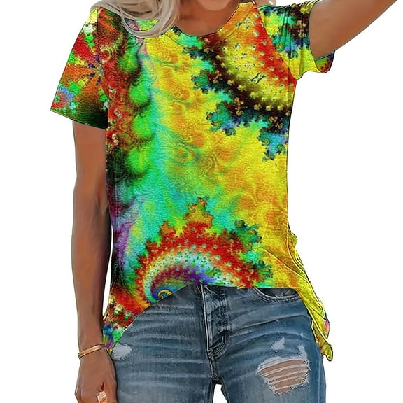 Giftesty Blouses for Women Dressy Casual Women's Printed Short Sleeved T-shirt Top