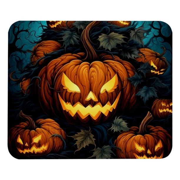 Alfombrilla de ratón con diseño de Jack-O-Lantern, base de goma antideslizante, cuadrada, protector para portátil, para juegos de ordenador, escritorio, para la escuela, oficina y hogar, 21