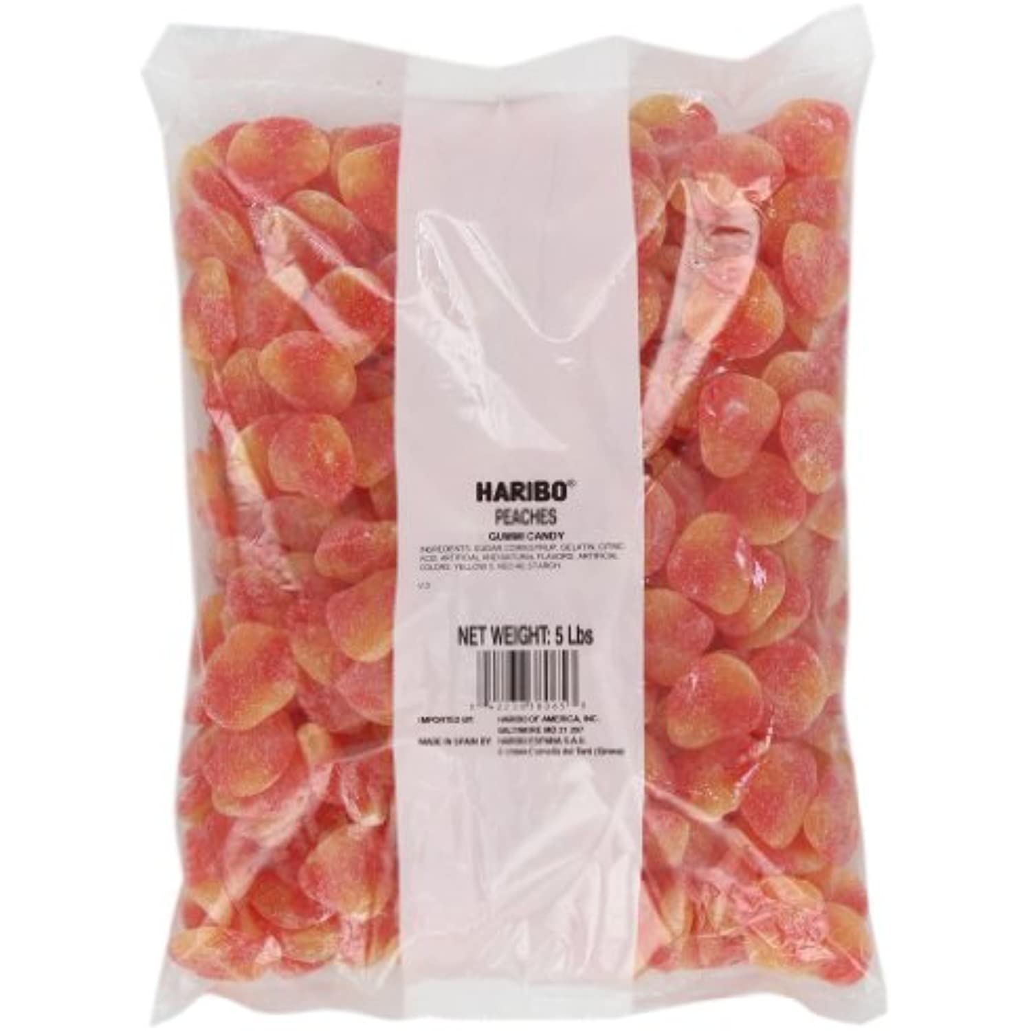 Haribo Gummi Candy, Peaches, 5Pound Bag