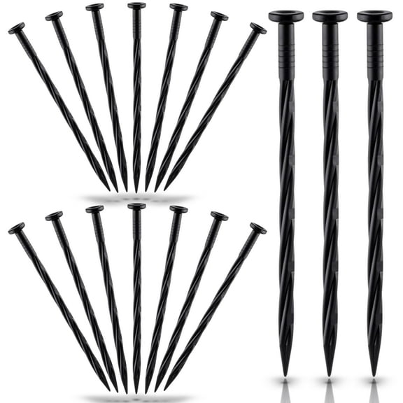 40-Pack 8-Inch Plastic Landscape Edging Anchoring Stakes, Spiral Landscape Anchoring Spikes for Paver Edging, Weed Barrier, Artificial Turf Nails & More (Fits Dimex EasyFlex Proflex) (40, Black)