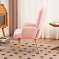 thumbnail image 3 of FERPIT Modern Accent Chair, Upholstered Teddy Velvet Vanity Chair with Arms Tall Back Desk Chair with Solid Wood Legs for Living Room Bedroom Waiting Room, Pink, 3 of 6