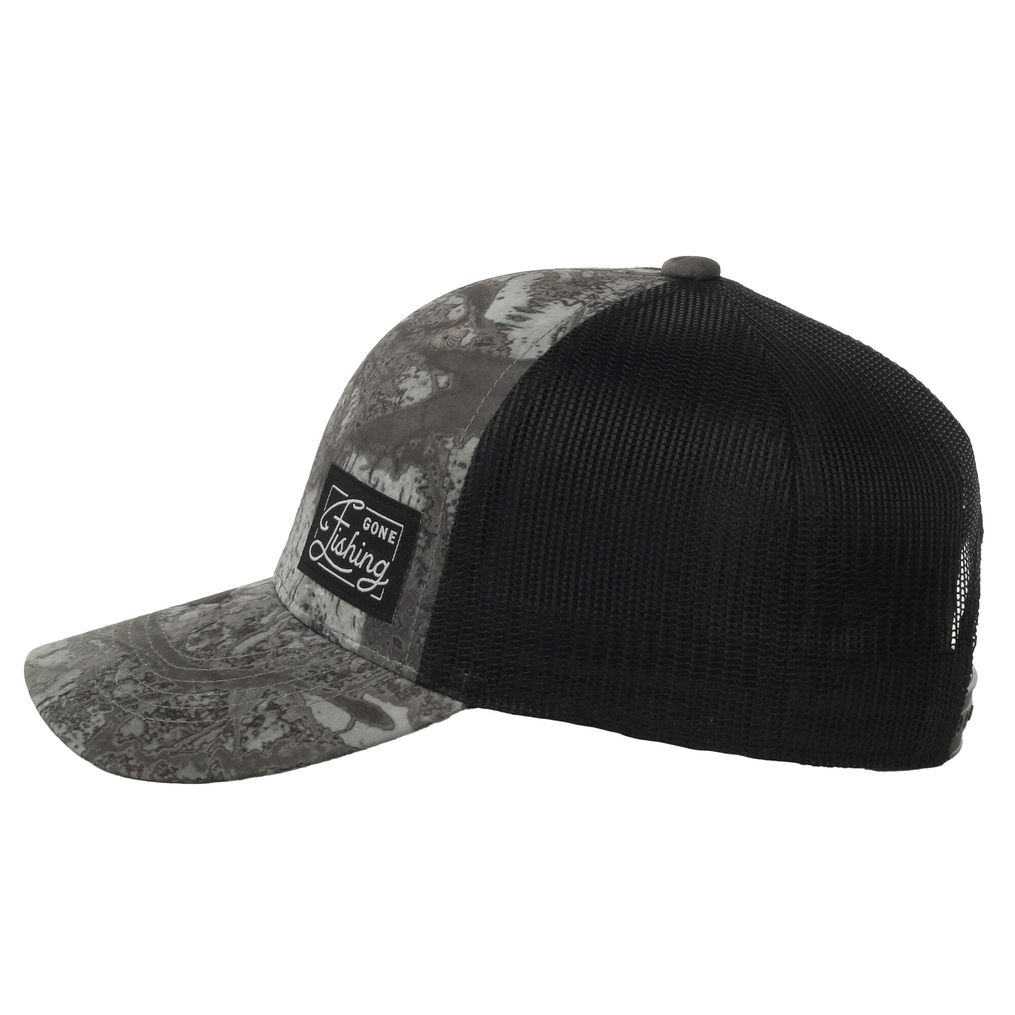 Realtree® Fishing WAV3 Grey Camo Trucker Hat – Mid Profile Mesh Back Snapback, One Size