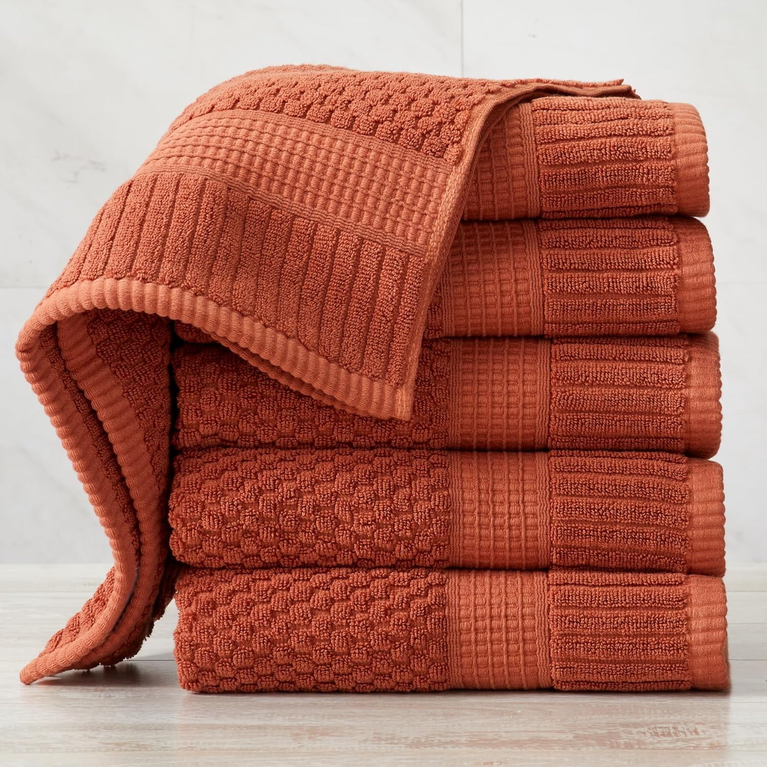 100% Cotton Hand Towel 6 Pack Hand Towel Set | Super Soft & Absorbent Quick-Dry Hand Towels 16" x 28" |Textured and Durable Cotton | Trinity Collection (6 Pack Hand Towel, Clay)