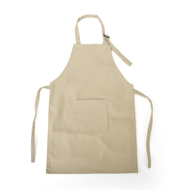 TOPTIE Durable Cotton Canvas Kids Aprons with Pocket, String Adjustable, 23" x 17"-Khaki-6 Pack