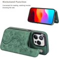 thumbnail image 5 of Compatible with iPhone 15 Pro Case Wallet with Card Holder,Embossed Butterfly Pattern PU Leather Double Buttons Flip Protective Shockproof Cover for Magnetic Car Mount 6.1 Inch (Dark Green), 5 of 13