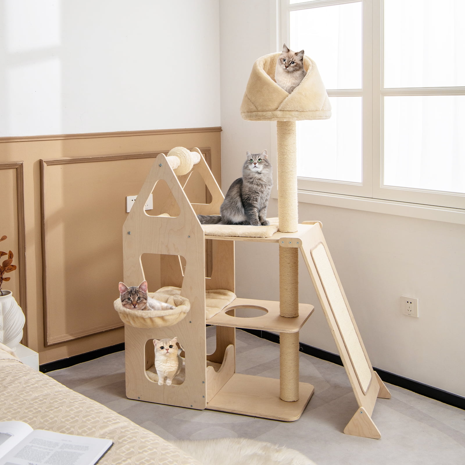 Infans 52" Tall Cat Tree w/ Scratching Post Ball & Board Plush Condo Padded Perch