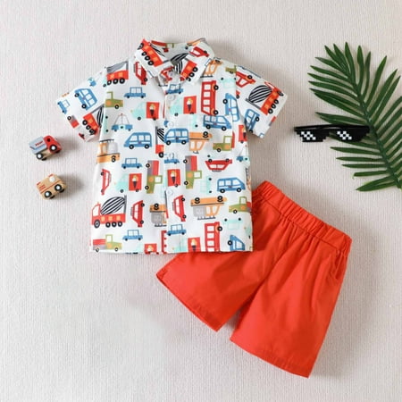 

Lilgiuy Boys Hawaiian Outfit Summer Print Short Sleeve Button Down Comfortable Tops Shorts Set for Seaside Travel Holiday