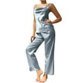 thumbnail image 3 of Voncos Pajama Sets for Women Soft 2 Piece Ice Silk Sling and Pants Cami Sleepwear Lounge Set Light Blue Homewear Size L, 3 of 6