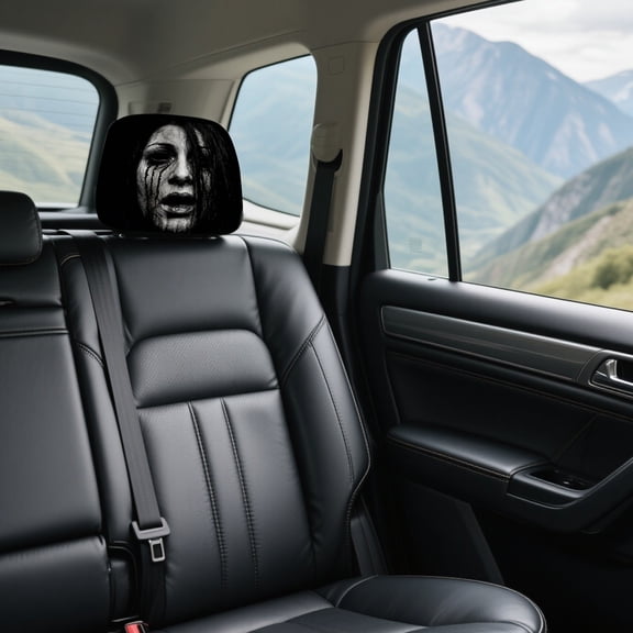 Halloween Face Print Stretch Car Headrest Cover Set H, Universal Elastic Auto Headrest Protector, Spooky Car Interior Decoration Accessories