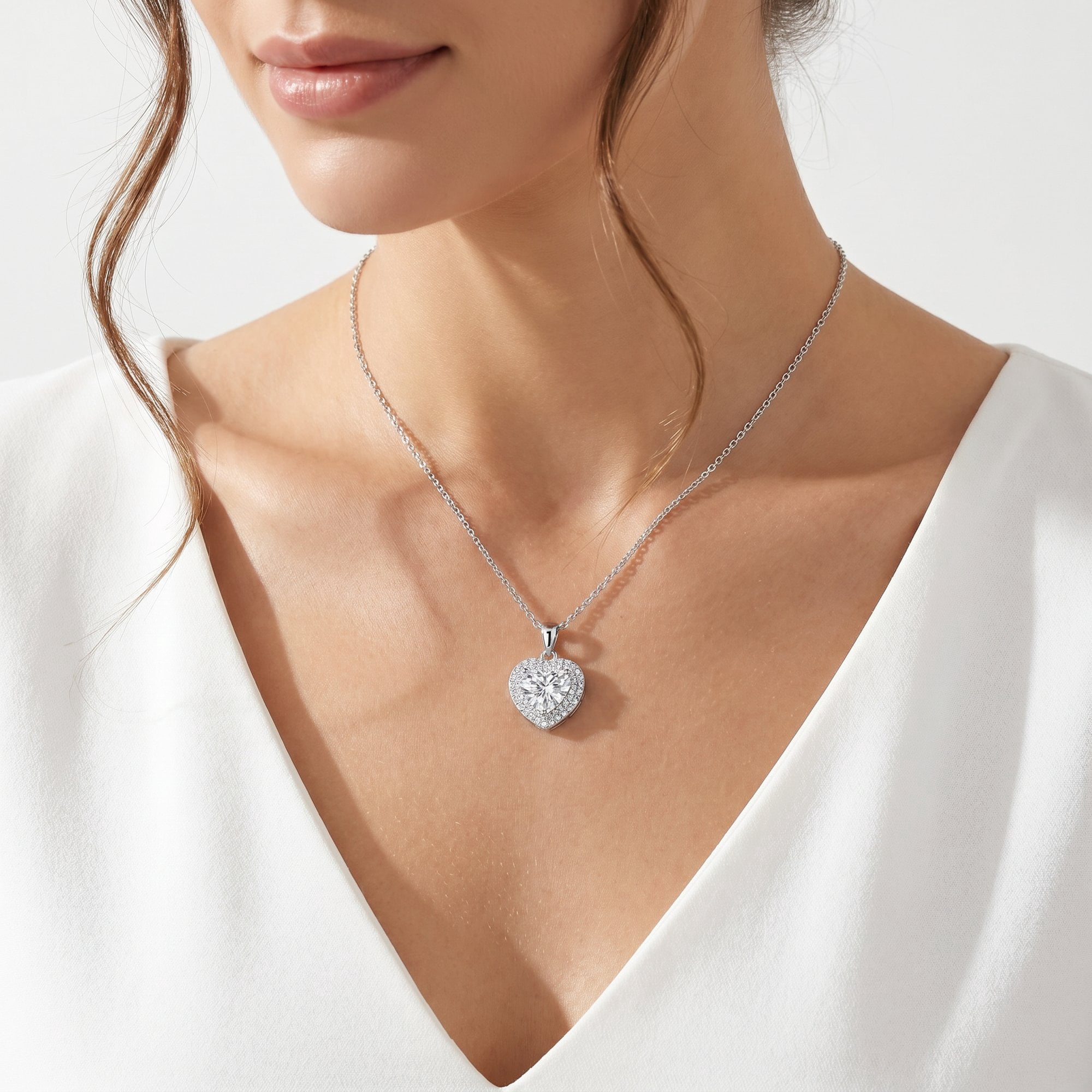 Moonelle Moissanite Heart Necklace for Women, 2 Carat Heart Pendant in 925 Sterling Silver, White Gold Plated, Gift Jewelry