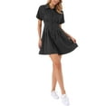 thumbnail image 2 of INSPIRE CHIC Striped Shirt Dress for Women's Button Down Short Sleeve Casual Pleated Blouse Mini Dresses XS Black, 2 of 6