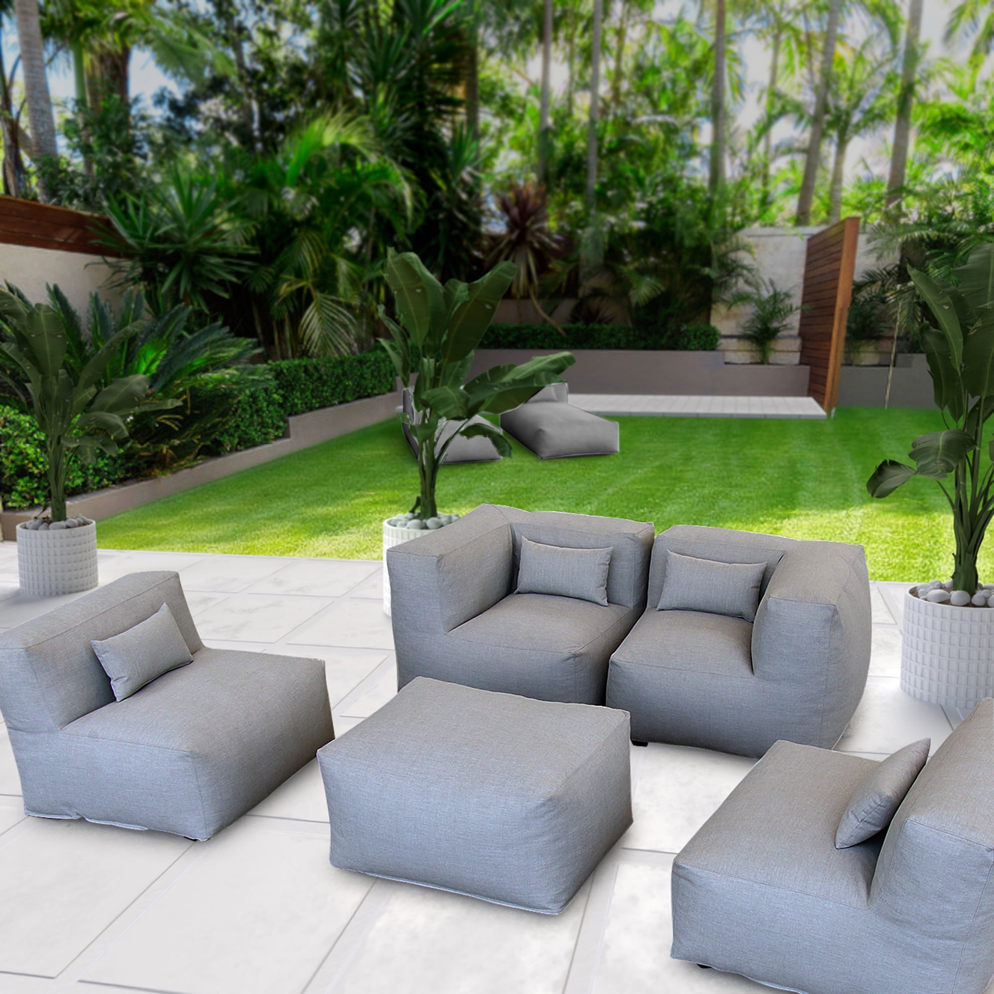 5 Pieces Olefin Patio Conversation Set with Thickened Cushions 4-Seat Outdoor Furniture Set with Bean Bag Chairs (Dark Gray)