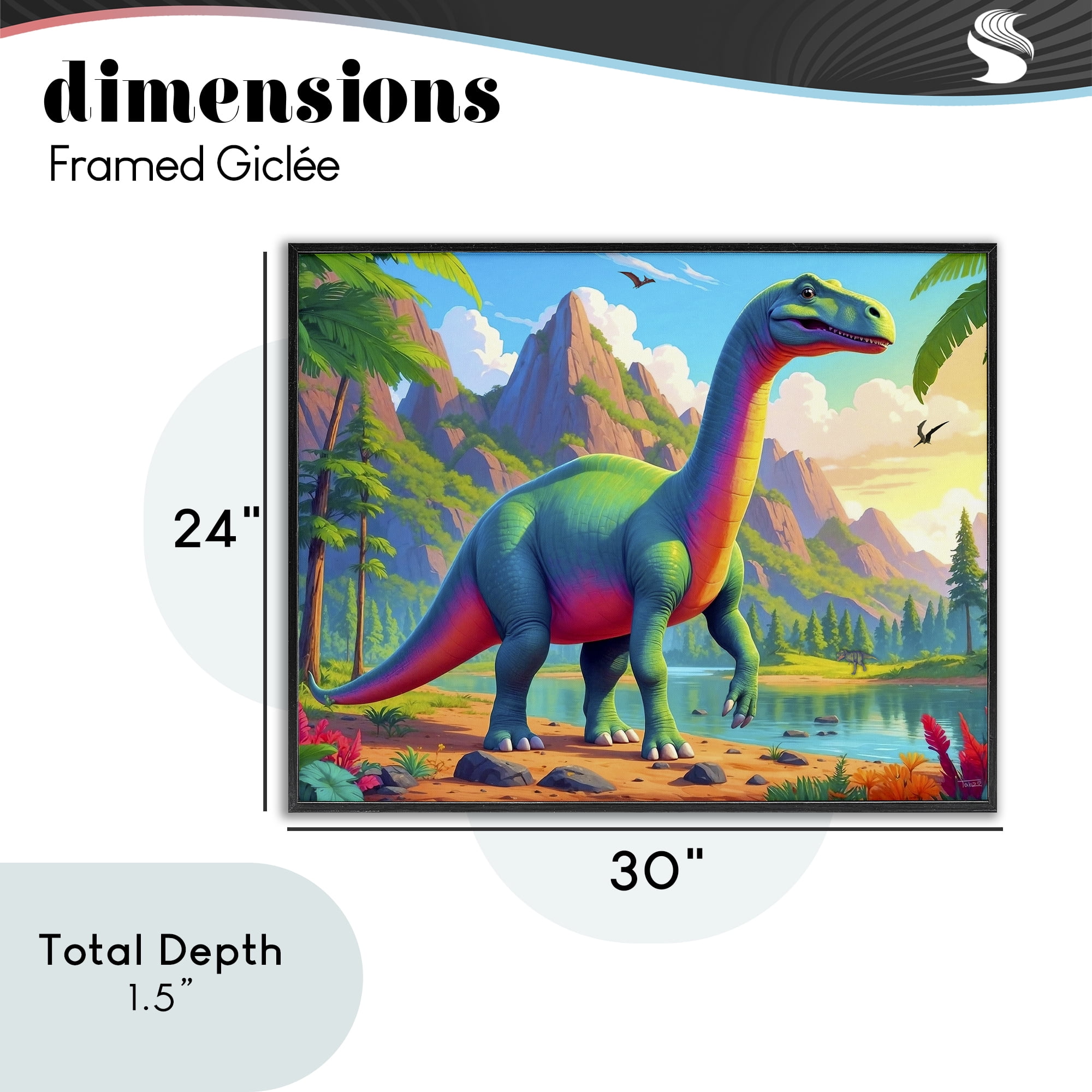 Stupell Industries Vibrant Brontosaurus by River Black Framed Giclee Art, design by Tabz Jones
