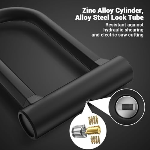 Bike Lock - 17mm Shackle Heavy Duty Anti Theft Bike U Lock with 2 Keys - Bicycle U-Locks with Sturdy Mounting Bracket for Road, Mountain, Electric & Folding Bike, Size 7.76''x5.02'' Black,Only U