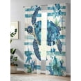 thumbnail image 4 of Blue Sea Turtle Sheer Curtains 2 Panels Set Blue Floral Starfish Retro Striped Lihgt Filtering Rod Pocket Voile Drape, Semi Sheer Window Curtains for Bedroom Living Room, 52"x84", 4 of 5
