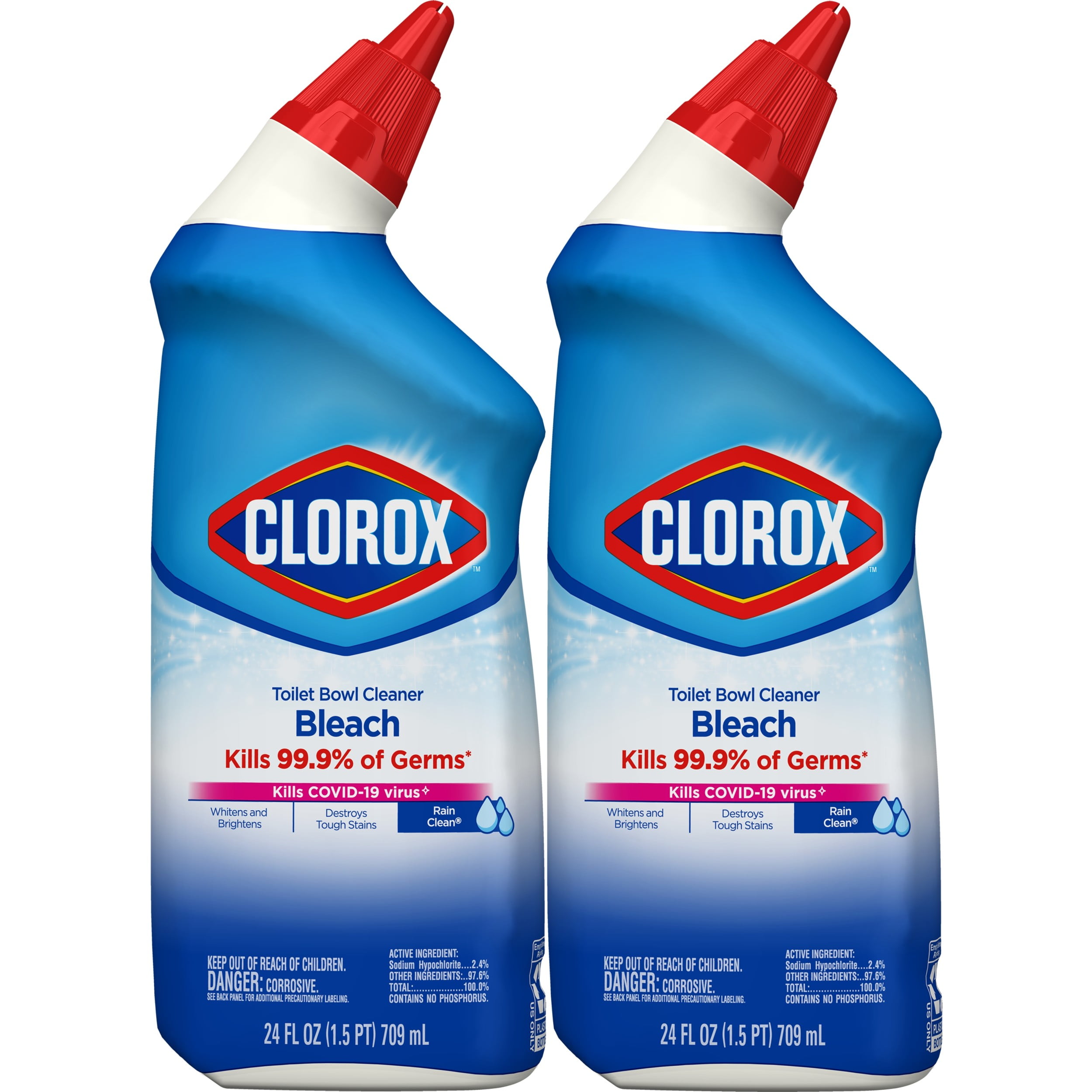 Clorox Toilet Bowl Cleaner with Bleach, Rain Clean - 24 oz, 2 ct