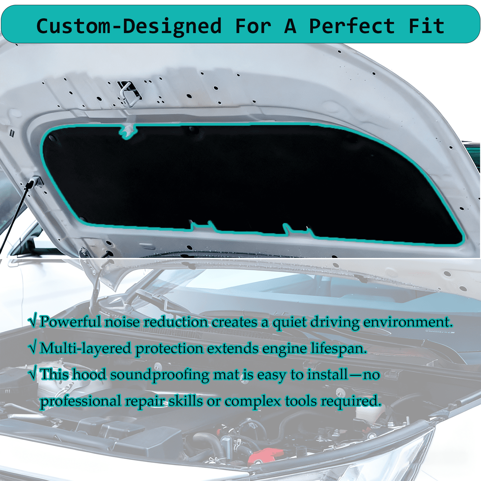 Automotive Hood Engine Front Cover Soundproof Mat For Volkswagen Passat 2000-2007 Shield Mat Noise Insulation Dampening Mat Soundproof Cotton For Under-Hood Accessories-With aluminum foil-2000-2007