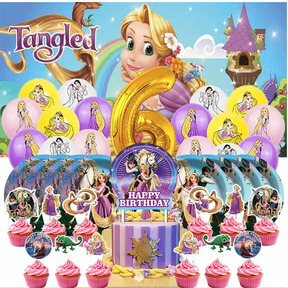 Long Hair Princess Balloons Party Supplies 6th Decor Tableware Birthday Cake Topper Decorations Banner Backdrop