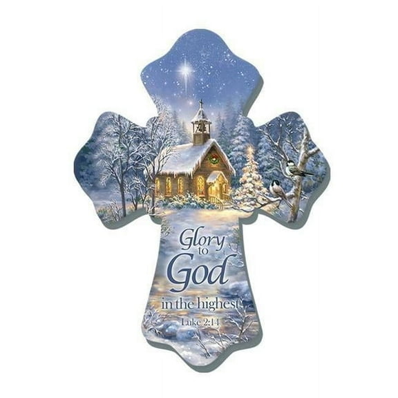 Glow Decor 137720 Chapel in the Sno with Glory to God Wall Cross - 6 x 8 in.