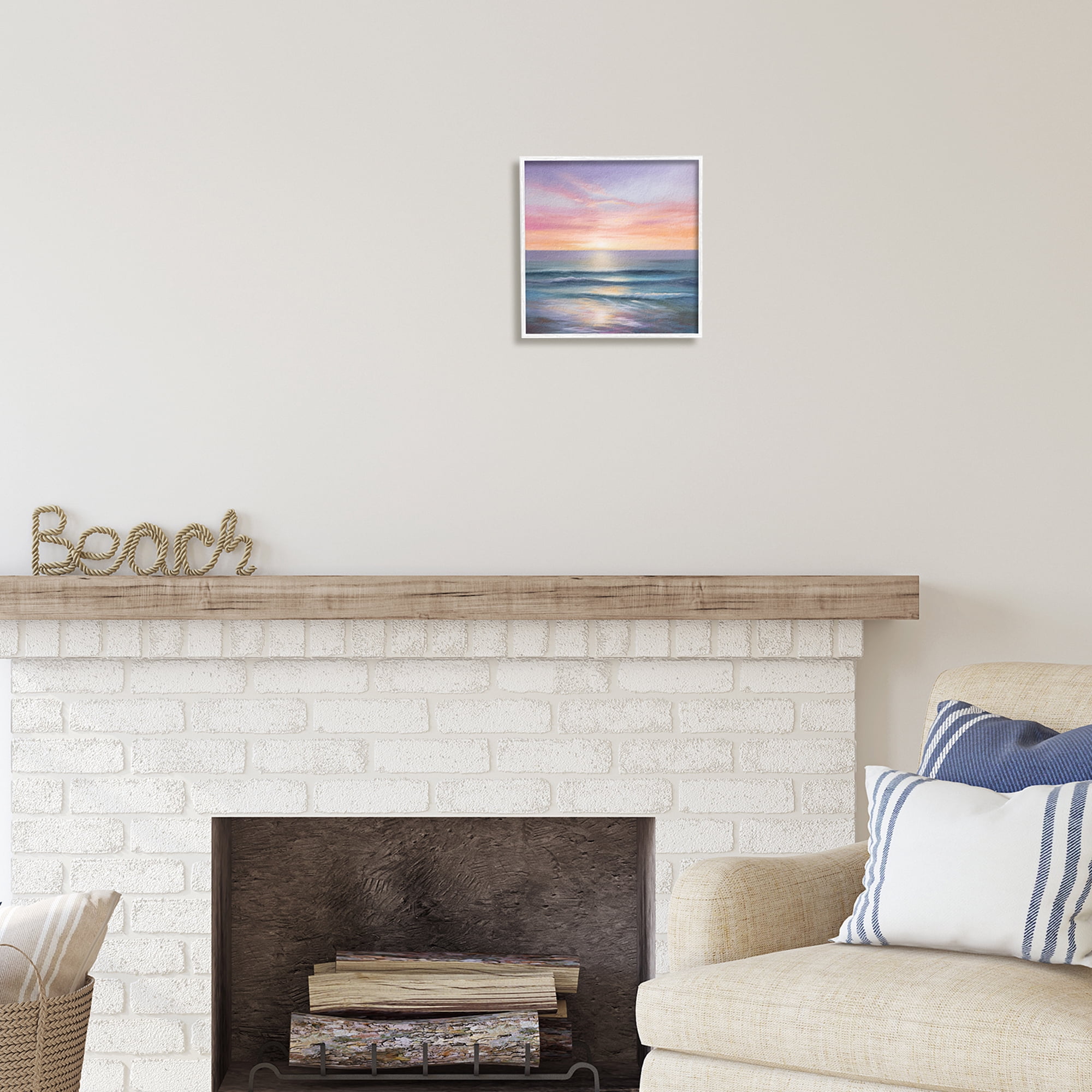 Stupell Industries Ocean Sunrise Painting Nature Painting White Framed Art Print Wall Art, 12 x 12