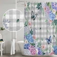 thumbnail image 6 of Watercolor Flowers Shower Curtain, Spring Butterflies Floral Gray Plaid Washable Shower Curtains for Bathroom Bathtubs, Waterproof Quick-Dry Bath Curtain with Hooks & Grommets, Stall 36"x78", 6 of 9
