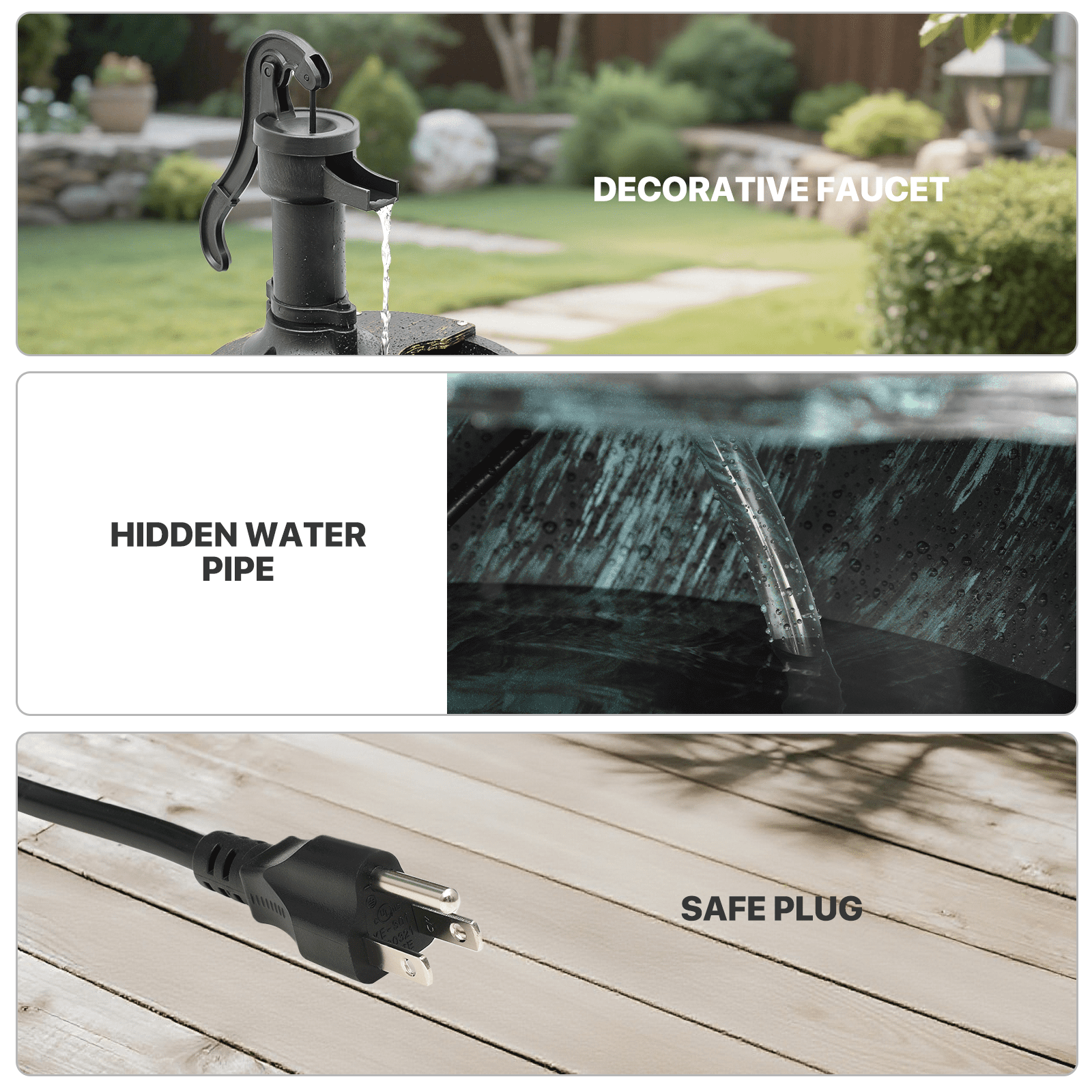 MoNiBloom 2-Tier Barrel and Pump Fountain Outdoor, 27" Tall Cascading Waterfall Fountain with Electric Recirculating Pump for Garden Patio Backyard Decor, Green