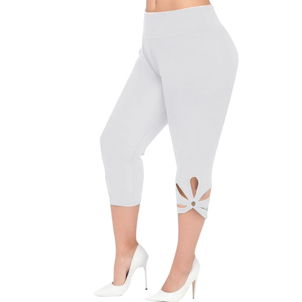 Gibobby Leggings Afelpados Pantalones casuales Mujeres Leggings Hueco Elástico Más Tamaño Cintura Pantalones sólidos(Blanco, XXL)