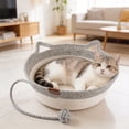 thumbnail image 4 of Stimulicat Handwoven Cat Basket, Natural Handwoven Cotton Rope Cat Bed Basket, Indoor Multi-Season Scratch Resist Pet Basket with Removable Cushion for Cats & Small Dogs, 4 of 6