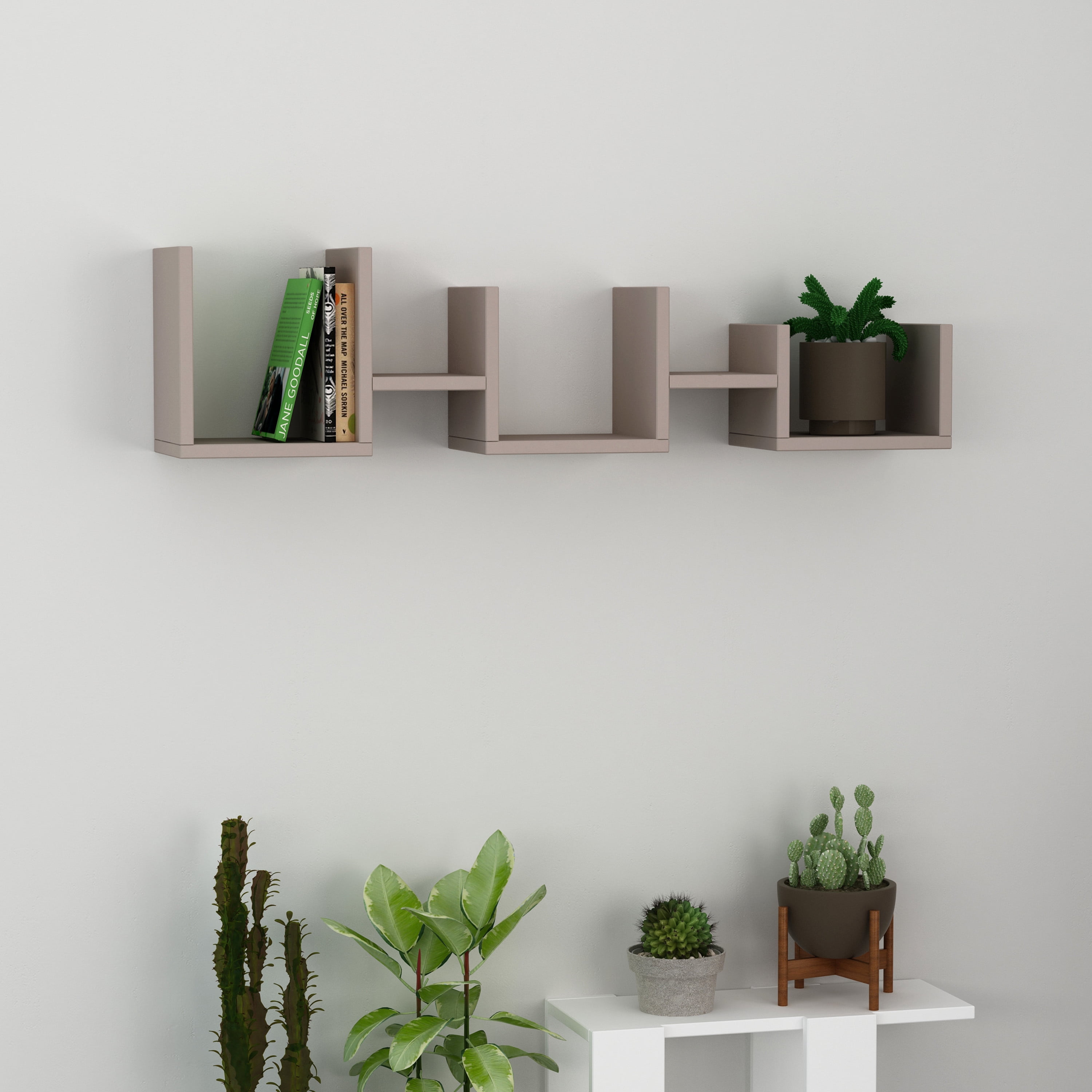 Ada Home Decor Furniture 41.34" 1 Tier Light Mocha Waseca Modern Wall Shelf