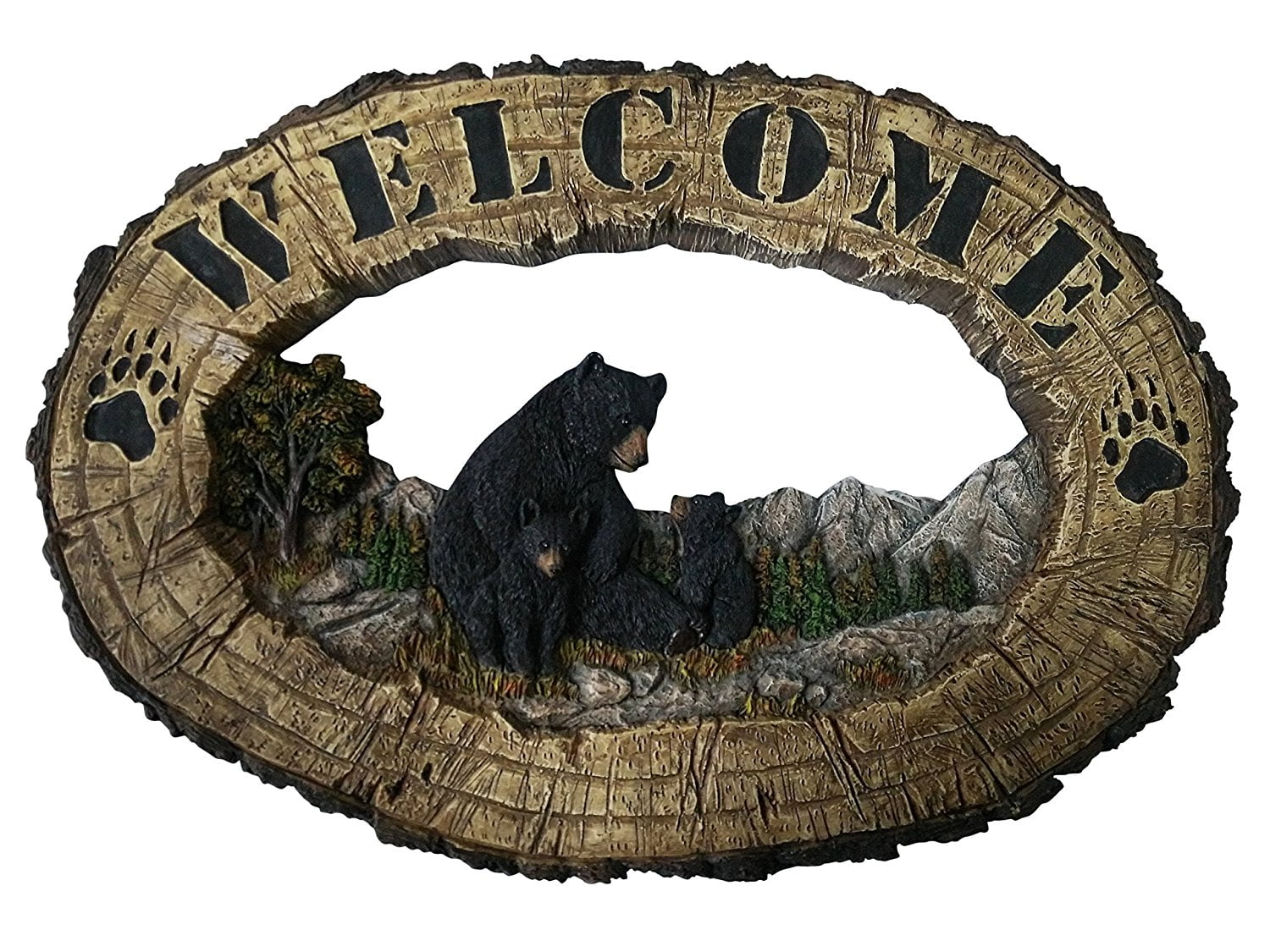 Bear Decor Welcome Home Sign - Outdoor Wall Decor Black Bear Wall Decorations - Rustic Home
