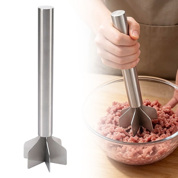 Apeya Ground Beef Chopper, 304 Stainless Steel Meat Masher, Heavy Duty 6 Blade Hamburger Smasher Potato Ricer for Tacos Chili and Puree, 9.84x2.75 in