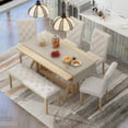 thumbnail image 2 of 6-Piece Dining Table Set, Modern Rectangular Wood Table with 4 Upholstered Chairs and 1 Bench, Kitchen Table with Unique Legs for Dining Room and Kitchen, Natural, 2 of 9