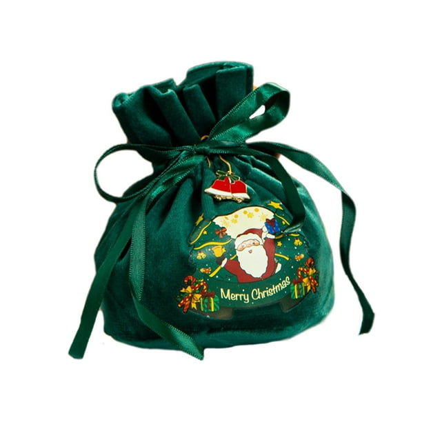 Bolsas de regalo de Navidad de Bolsa con cordón Bolsas de regalo Bolsa de dulces Bolsas de terciopelo de Navidad Envoltu Papá Noel verde pequeño perfecl Bolsas de cordón