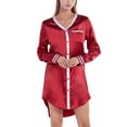 thumbnail image 2 of Xmarks Women's Satin Nightshirt Button Down Sleepshirt Long Sleeve Nightgown V Neck Sleep Shirt Boyfriend Sleepwear Soft Cozy Silky Pajama Top Curved Hem Nightdress Wine Red L/US 10, 2 of 8