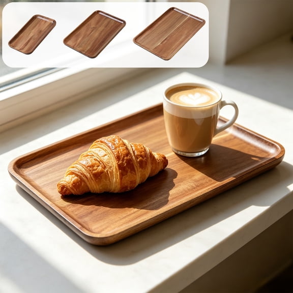 Beautynvta Wood Rectangular Serving Tray, Natural Wood Platter with Raised Edges, Multi-Use Tray for Coffee, Breakfast and Home Decor, 10x14 Inch