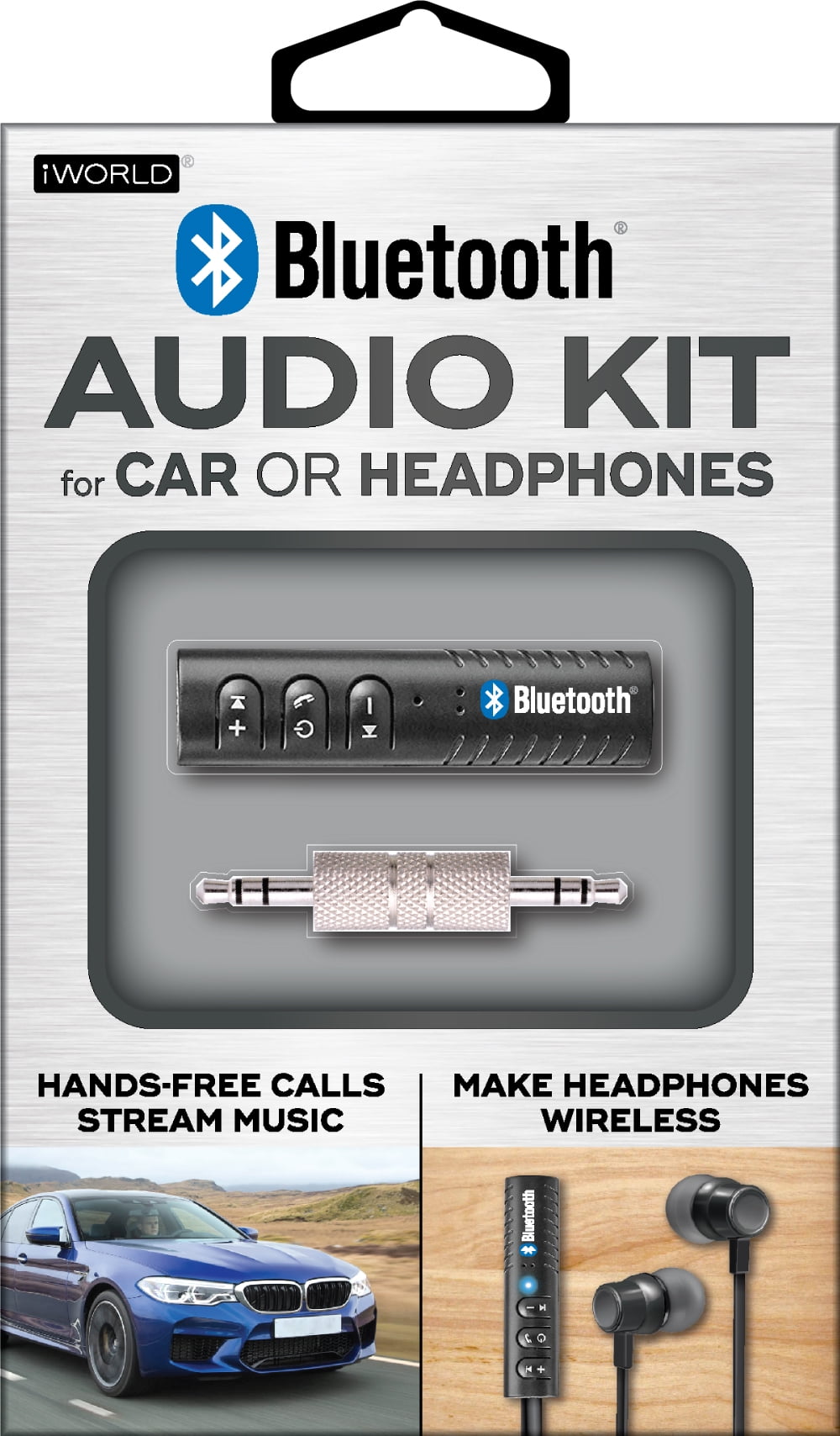 Verkeersopstopping hack onderschrift iWorld Bluetooth Wireless Audio Car Kit - black 3.5mm AUX to Bluetooth  Adapter - Walmart.com