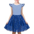 thumbnail image 1 of Vestido para Niña Azul Marino a Rayas Estrella Dorada con Volantes de Tul Verano Casual 6 Años, 1 of 6