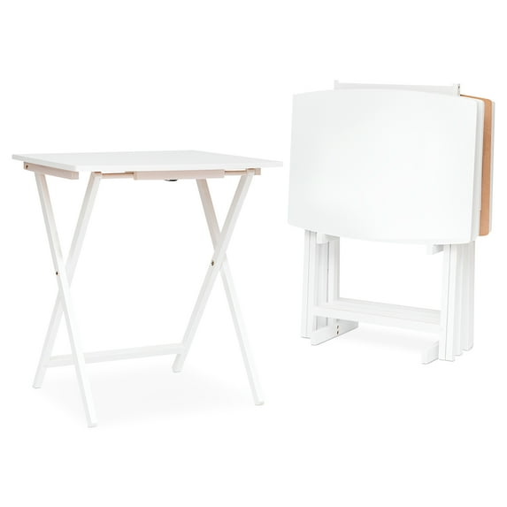 Open Box PJ Wood 5 Pack XL Oversize Tray Table Set for Living Room or Kitchen, White