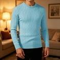 thumbnail image 2 of Atkumj Men Undershirts Casual Ribbed Vertical Rib Knit Crew Neck Sweaters Versatile Slim Fit Solid Color Long Sleeve Mens Pullover Sweaters for Fall Winter XL, 2 of 7