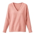 thumbnail image 4 of Kadlawus Long Sleeve Loose V Neck Pullover Women Fall Knit Sweater Cozy Soft Plus Size Tunic Tops for Commute Weekend Travel Holiday Casual Wear, Pink L, 4 of 6