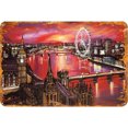 thumbnail image 1 of Pintura rectangular de hierro con placa de metal vintage, atardecer, vista a la ciudad, 40 x 30 cm, 1 of 9
